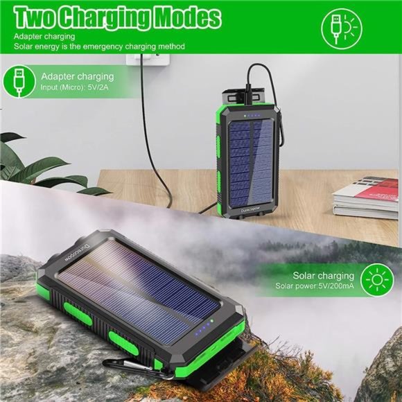 Solar Charger, 20000mAh Portable Outdoor Waterproof Solar Power Bank, Camping - Picture 2 of 6